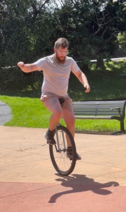 Lowey riding his unicycle